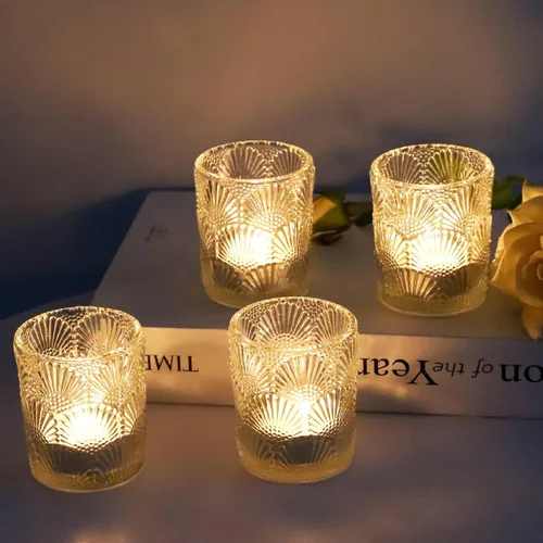 Vista 12 de Woho - 12 portavelas votivas ámbar, portavelas para Acción de Gracias 12pcs Glass Amber Candle Holder for Fall Wedding, Boho Tea Lights Candle