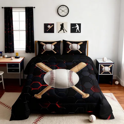 Vista 32 de Juego de edredón de béisbol en 3D para niños, tamaño twin, juego de ropa de cama para niños amantes de los deportes de juegos de pelota, decoración