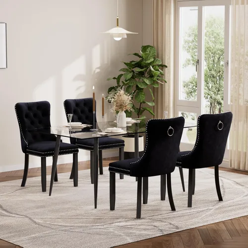Vista 129 de Baysitone Juego de mesa de comedor de cristal de 51 pulgadas para 4, juego de 5 piezas de comedor moderno, mesa de cocina rectangular de vidrio