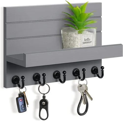 Vista 7 de HONJIN Soporte para llaves de pared: 7 ganchos resistentes mejorados para llaves de fácil instalación, organizador de correo para colgar