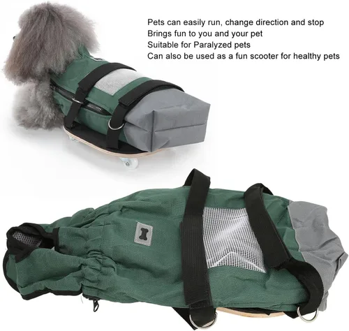 Vista 5 de Silla de ruedas para mascotas, panel de madera laminada transpirable, scooter para pasear perros con bolsa de tracción Oxford al aire libre