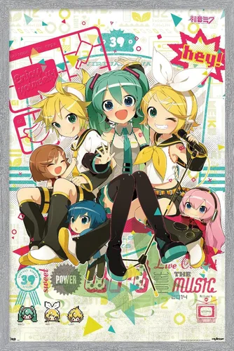 Vista 17 de Hatsune Miku - Póster de pared Hey de 22.4 pulgadas de largo x 14.7 pulgadas de ancho, versión enmarcada de madera de granero