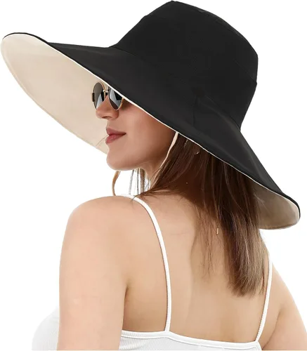 Vista 9 de Sun Hat for Women Wide Brim Reversible Double-Sided Cotton Fisherman Cap Caqui