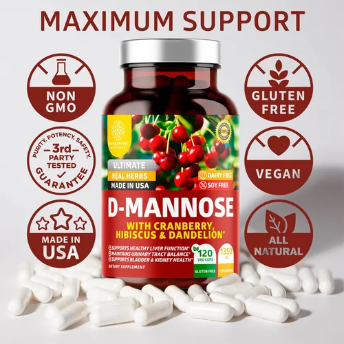 Vista 7 de Number One Nutrition Manosa D prémium con arándano e hibisco [fuerza máxima, 1350 mg] (120 unidades (paquete de 2))