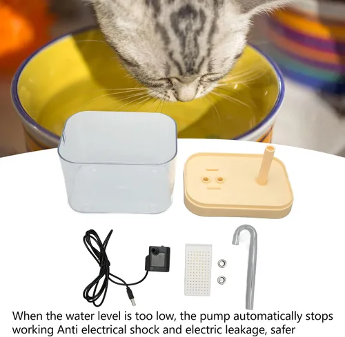 Vista 4 de Fuente de agua para gatos, dispensador de agua transparente silencioso para mascotas con tubo de codo para interiores (tapa amarilla)
