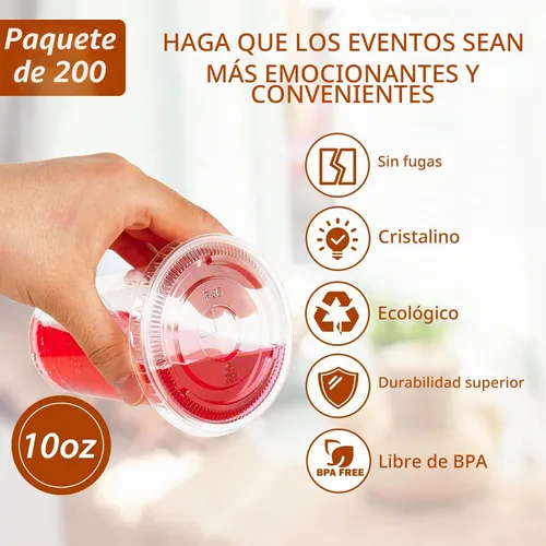 Vista 2 de Lilymicky 200 juegos de vasos de plástico transparente de 10 onzas con tapas planas, vasos desechables de 10 onzas para batidos, Slurpee o cualquier