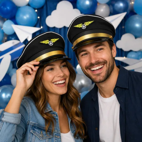 Vista 2 de Toddmomy Sombrero de disfraz de aerolínea para niños, sombrero de piloto ajustable