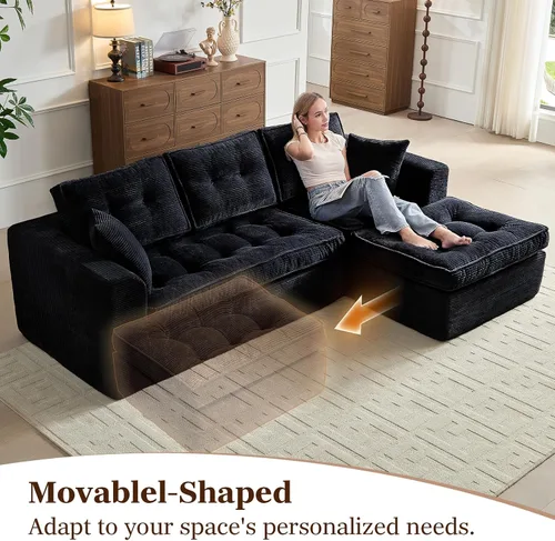 Vista 6 de ROXGOX Sofás Cloud para sala de estar, sofá seccional modular moderno con diván en forma de L, sofá deshuesado con asiento profundo, pana de felpa