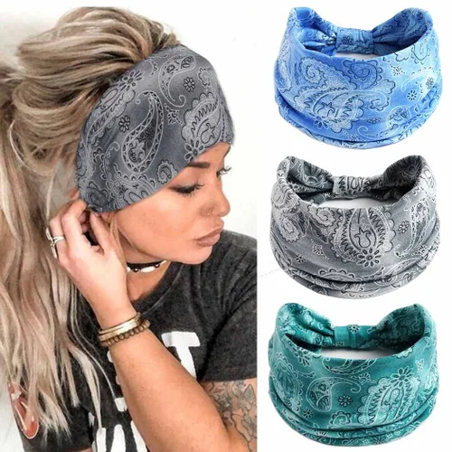 Vista 11 de CAKURE Diademas anchas bohemias anudadas para la cabeza, bufanda africana para la cabeza, accesorios para el cabello de motocicleta, para mujeres
