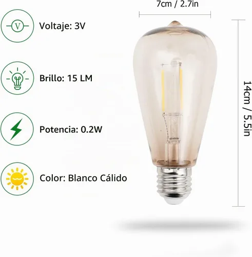Vista 2 de Bombillas solares de granero, 2 piezas de repuesto de luces solares de granero, luz blanca cálida E26 Edison (blanco cálido, 0.2, vatios)