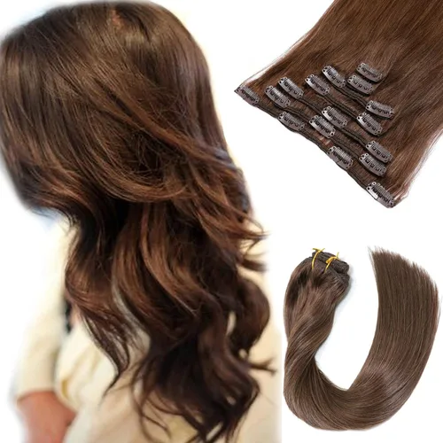 Vista 24 de Extensiones de cabello con clip Ubetta de cabello humano real, extensiones de cabello negro azabache con clip, 7 piezas, 70 g, extensiones