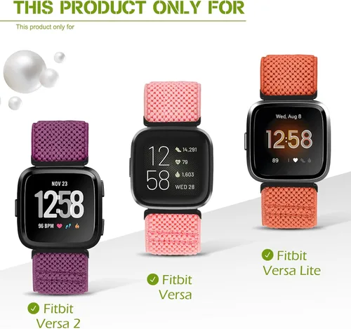 Vista 3 de Compatible con Fitbit Versa 2 bandas para mujeres y hombres, correa deportiva de nailon trenzado elástico transpirable para Fitbit Versa/Versa