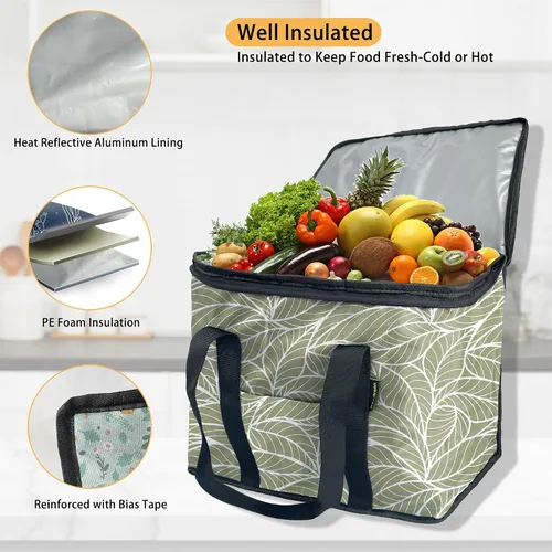Vista 4 de BeeGreen Bolsa térmica térmica suave para comestibles, compras, playa, viajes, almuerzo, plegable, a prueba de fugas, enfriadores de hielo grandes