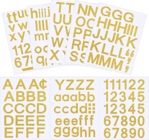 Vista 9 de Outus 8 hojas de calcomanías de letras de vinilo, autoadhesivas, números para buzón, letras del alfabeto, para medias de Navidad, álbumes de Negro