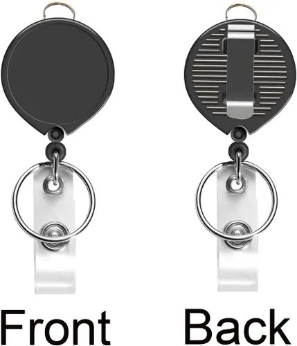 Vista 4 de AIWOQI Paquete de 5 carretes retráctiles negros para cordones, enfermeras, soporte para insignias, carrete retráctil con anillo de metal, con clip