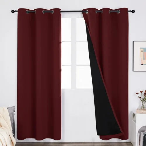 Vista 45 de Deconovo cortinas blackout 100 % con forro totalmente negro con aislamiento térmico de doble capa, oscurecimiento de la habitación, ahorro