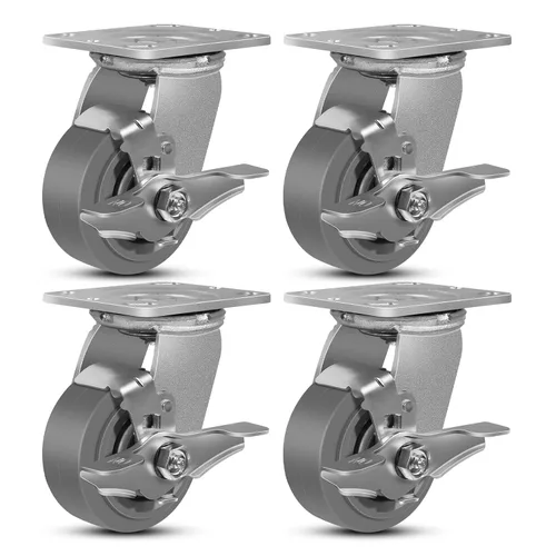Vista 10 de Ruedas giratorias resistentes de 4 pulgadas, rueda de goma industrial, ruedas giratorias con freno, paquete de 1 con capacidad de hasta 600 libras