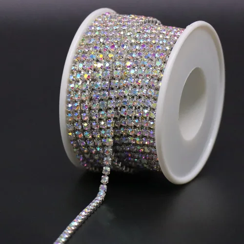 Vista 19 de Jerler 9 metros de adornos de diamantes de imitación con cadena cerrada SS6.5/2.0mm, cadena AB para costura, manualidades, ideal para bodas AB dorado