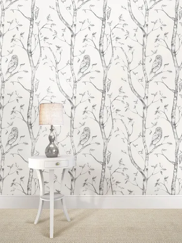 Vista 2 de Papel tapiz adhesivo con diseño de bosque de Brewster, Gris, NU1412