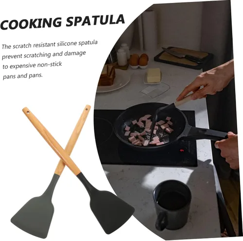 Vista 3 de Espátula de silicona segura para placa de inducción, mango resistente multifunción antiadherente para cocinar wok