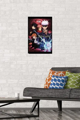 Vista 2 de Jujutsu Kaisen - Póster de pared inglés de una hoja, 22.4 pulgadas de largo x 14.7 pulgadas de ancho, versión premium sin marco