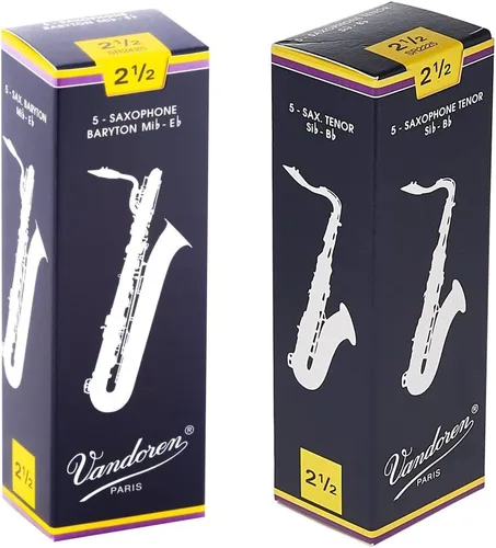 Vista 9 de Vandoren SR242 para saxofón barítono y SR222 para saxofón tenor, cañas tradicionales, fuerza 2; caja de 5