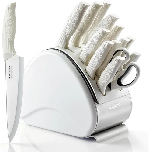 Vista 8 de Juego de cuchillos, 12 cuchillos de cocina de acero inoxidable con tijeras, color negro Dishwasher Safe Cutlery Set Includes 6 Chef Knives, 6