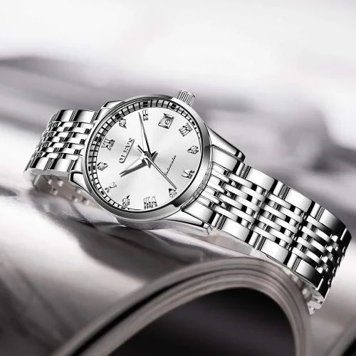 Vista 2 de OLEVS Relojes automáticos para mujer, de acero inoxidable, con diamantes mecánicos, luminosos, impermeables, para mujer