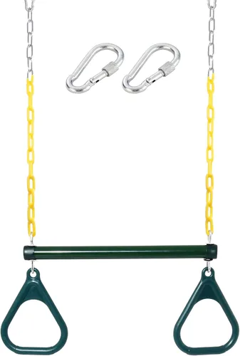Vista 9 de Anillos de barra de columpio de trapecio de 18 pulgadas de 48 pulgadas, cadenas recubiertas de plástico resistente, juego de columpios, accesorios