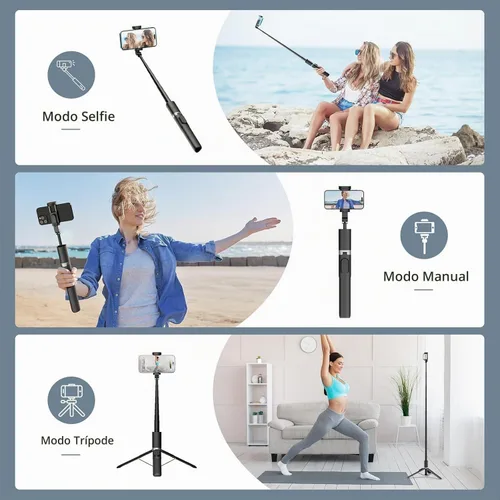 Vista 8 de Trípode de 61 pulgadas de alto para iPhone, trípode para selfie stick todo en uno con control remoto inalámbrico, soporte ligero para grabación