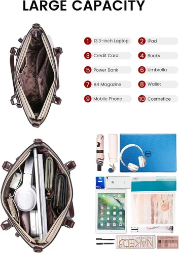 Vista 4 de LOVEVOOK Bolso de hombro grande para mujer, de piel sintética, bolso de trabajo con múltiples bolsillos, bolso de diseñador