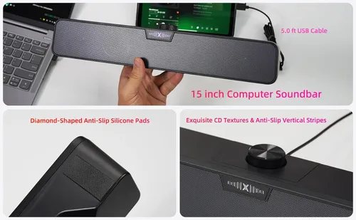 Vista 8 de Altavoces de barra de sonido de computadora para PC de escritorio, Mac, enchufe USB, con cable, altavoces externos para monitor de escritorio