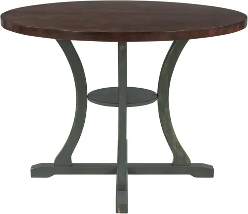 Vista 9 de Merax 5 Piece Dining Table Set with Storage Shelf, Round Wood Kitchen Table with 4 Chairs, Dark Brown+Viridian