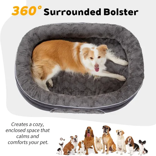 Vista 6 de Cama Sofá Ortopédica para Perros de Tamaño Grande con Soporte de Espuma de Huevo, Cojines Reforzados de Cuatro Lados, Tela Suave Resistente al