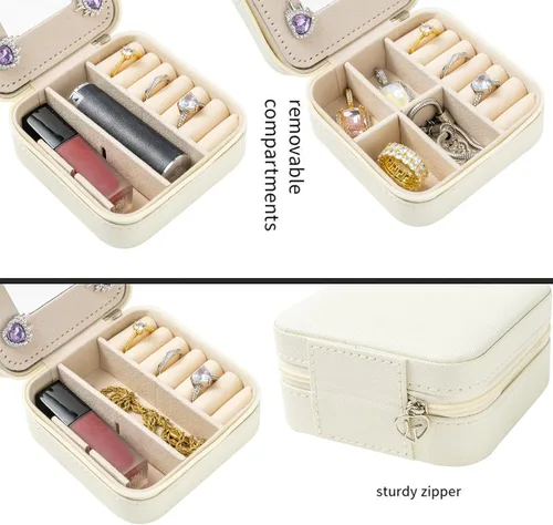 Vista 4 de KElofoN Joyero de viaje, joyero de viaje, organizador de joyas de viaje, caja organizadora de joyas pequeña para niñas y mujeres con espejo