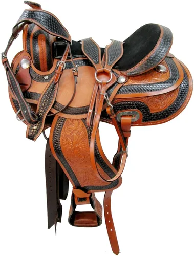 Vista 2 de Cómodo Trail Western Horse Sillín 15 16 17 18 Placer Tooled Cuero Tack Set SQHB