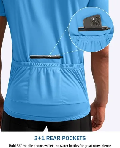 Vista 3 de Bikewa Maillot de ciclismo para hombre que absorbe la humedad, manga corta, UPF media cremallera, ciclismo, ciclismo de carretera, camisas