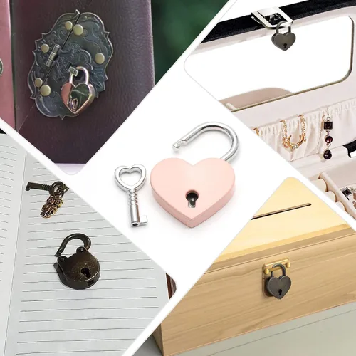 Vista 6 de 4 candados rosados con llave, mini candados con cabeza de corazón, estilo moderno de moda