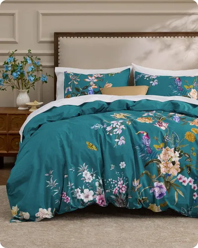 Vista 11 de Bedsure - Juego de funda de edredón para cama individual - Juego de funda de edredón reversible de flores de algodón 100 % con cierre de cremallera