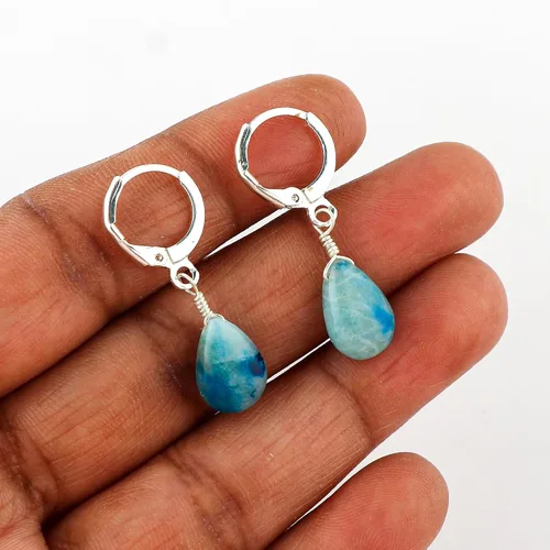 Vista 43 de Aretes de aro de cristal afganita natural Piedras afganas de alto grado Aretes chapados en plata Gota lisa Joyas de piedras preciosas hechas