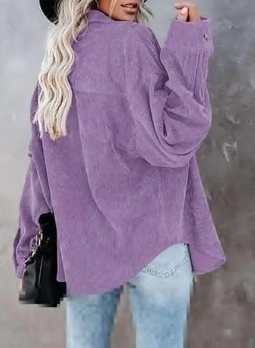Vista 2 de Chaqueta de pana con botones para mujer, estilo casual, manga larga, blusas de gran