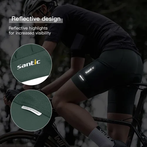 Vista 5 de Santic Pantalones cortos de ciclismo para hombre, mallas acolchadas 4D con bolsillo