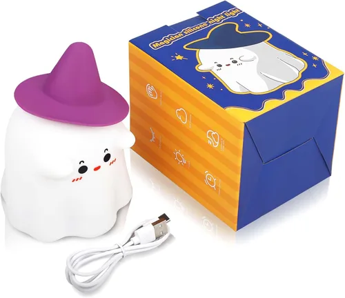 Vista 8 de Luz nocturna fantasma, luz nocturna de Halloween con temporizador, lámpara táctil suave y exprimible, lámpara recargable y regulable