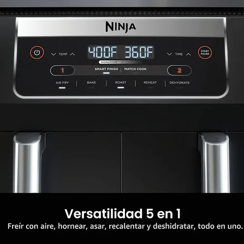 Vista 3 de Ninja Foodi DZ090C - Freidora de aire 5 en 1, 6 cuartos de galón, 2 cestas con tecnología DualZone, color negro