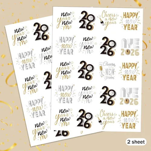 Vista 2 de Suministros para fiestas de Año Nuevo 2026 – 40 diseños de tatuajes temporales con purpurina, tatuajes metálicos negros/dorados Decoraciones