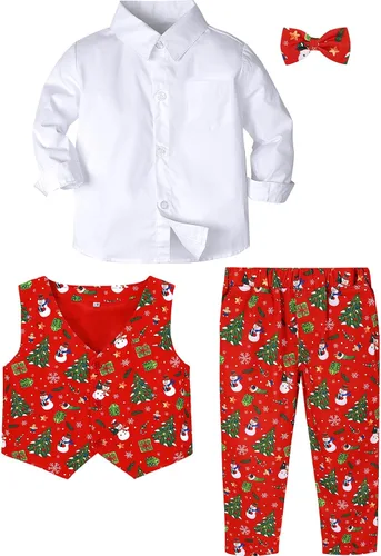Vista 46 de A&J DESIGN Conjunto de traje de caballero para niños pequeños, 3 piezas, camisas, chaleco y pantalones