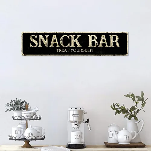 Vista 5 de Madcolitote Letrero de calle personalizado SNACK BAR con texto en inglés «Snack Bar» de madera para decorar la pared de la sala de estar, arte