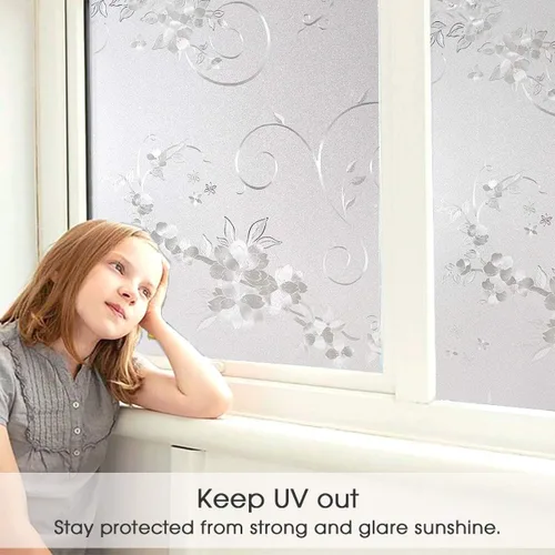 Vista 3 de Película esmerilada de privacidad para ventana, sin pegamento, protección de privacidad, control de calor, anti UV, vitrales de hierro para el hogar