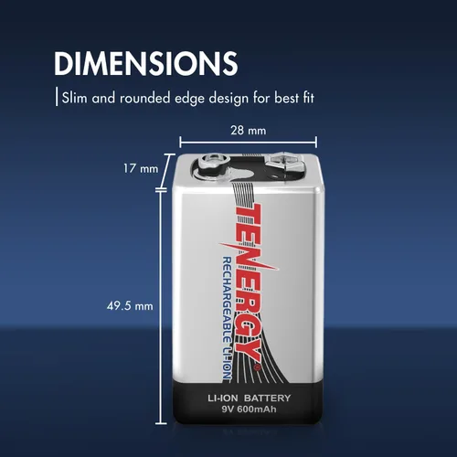 Vista 4 de Tenergy Combo: 4pcs 9V 600mAh Li-ion baterías recargables