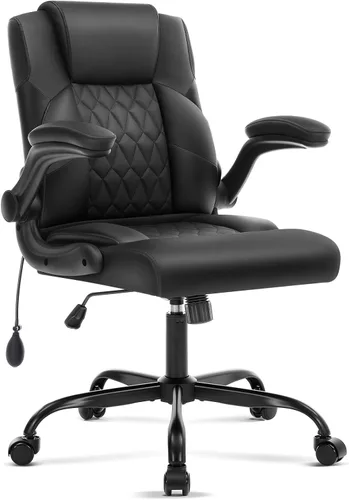 Vista 3 de Silla de oficina,Silla ejecutiva de escritorio para computadora,Negro Soporte lumbar inflable,Cuero PU suave,Reposabrazos